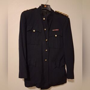 Vintage Navy Military Jacket with Gold Accents